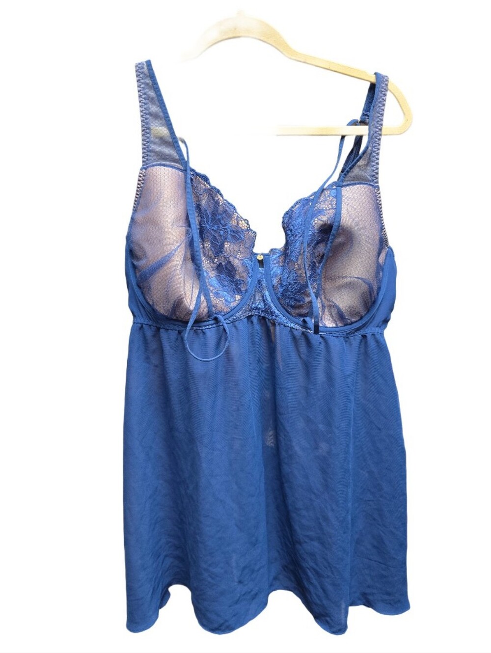 Cacique Blue Lace-Trim Sheer Chemise Sz. 44DDD